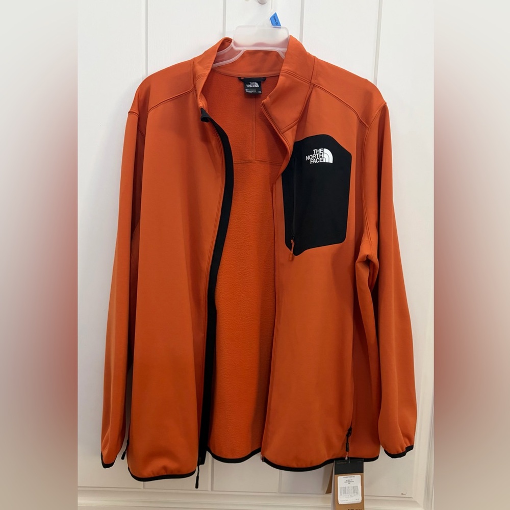 ❤️The North Face Orange Fleece Jacket with Black Chest Pocket New Size XXL - Picture 14 of 14